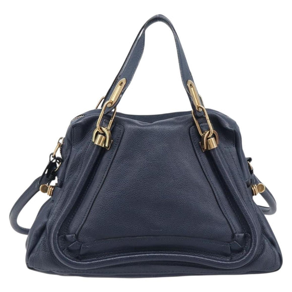 Chloe Paraty Hand Bag Leather 2way Navy Gold Auth 209959V