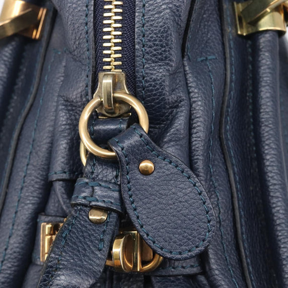 Chloe Paraty Hand Bag Leather 2way Navy Gold Auth 209959V