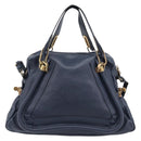 Chloe Paraty Hand Bag Leather 2way Navy Gold Auth 209959V-3