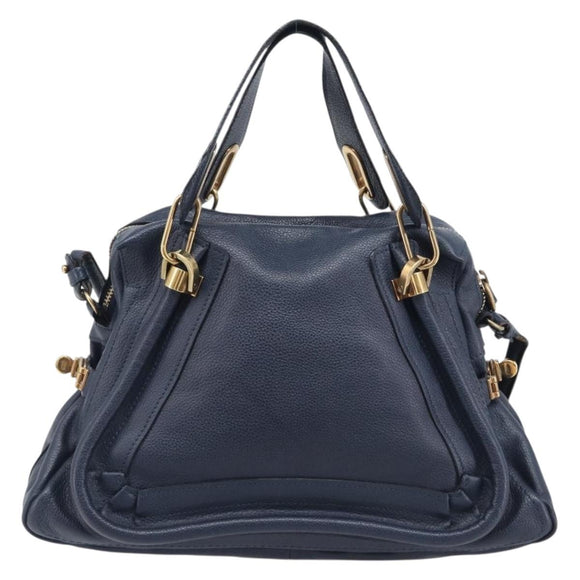 Chloe Paraty Hand Bag Leather 2way Navy Gold Auth 209959V
