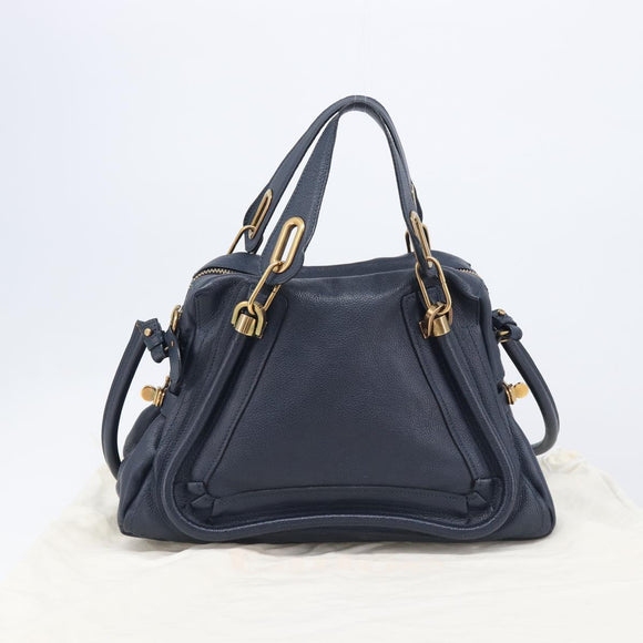 Chloe Paraty Hand Bag Leather 2way Navy Gold Auth 209959V