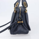 Chloe Paraty Hand Bag Leather 2way Navy Gold Auth 209959V-4