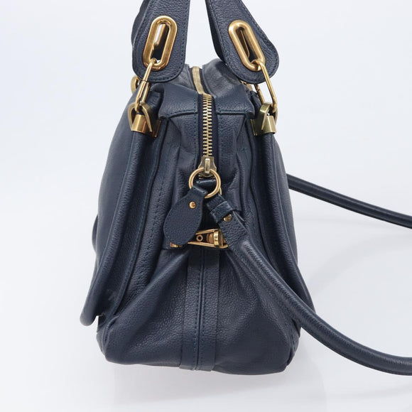 Chloe Paraty Hand Bag Leather 2way Navy Gold Auth 209959V