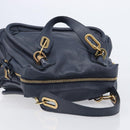 Chloe Paraty Hand Bag Leather 2way Navy Gold Auth 209959V-6
