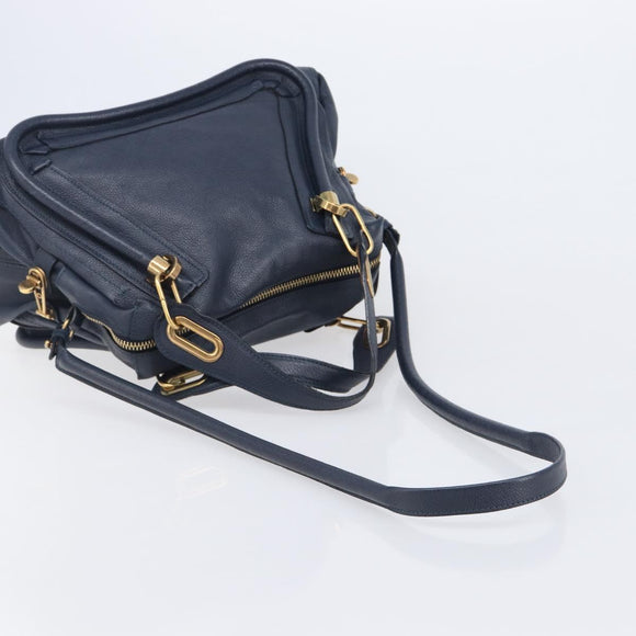 Chloe Paraty Hand Bag Leather 2way Navy Gold Auth 209959V