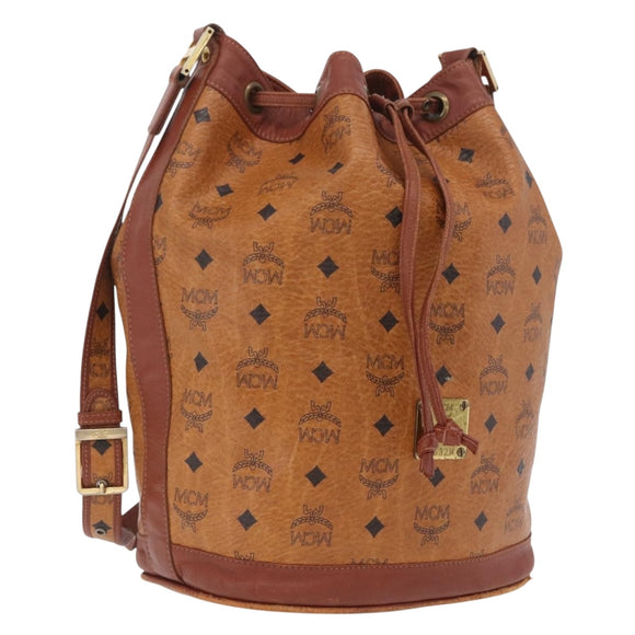 MCM Vicetos Logogram Shoulder Bag PVC Leather Brown Gold Auth 209961
