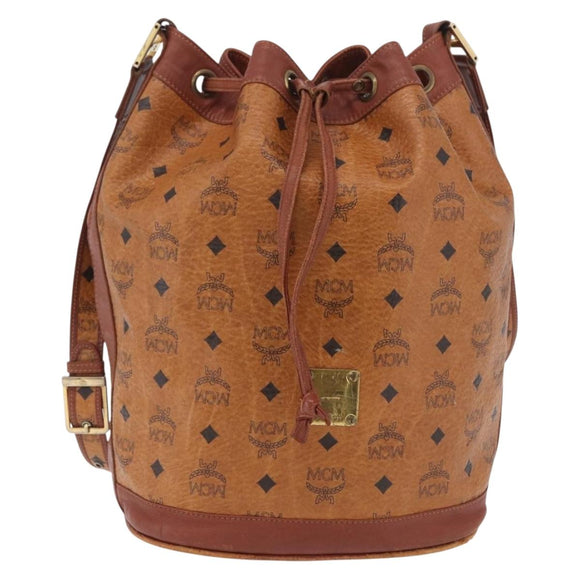 MCM Vicetos Logogram Shoulder Bag PVC Leather Brown Gold Auth 209961