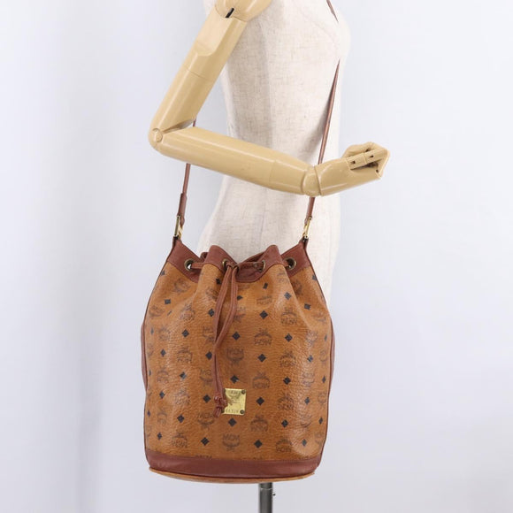 MCM Vicetos Logogram Shoulder Bag PVC Leather Brown Gold Auth 209961