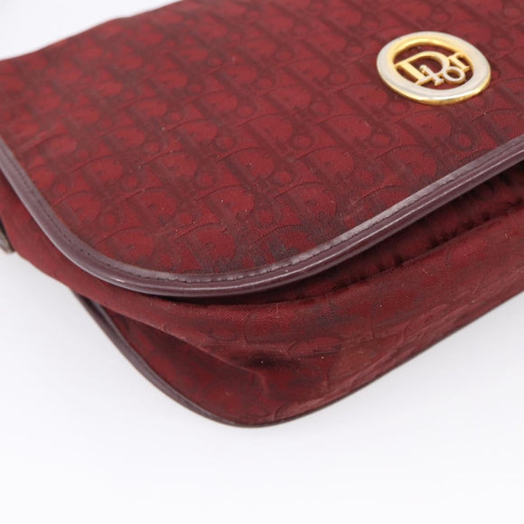 Christian Dior Trotter Canvas Shoulder Bag Bordeaux Gold Auth 209963