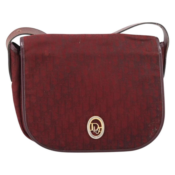 Christian Dior Trotter Canvas Shoulder Bag Bordeaux Gold Auth 209963