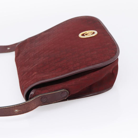 Christian Dior Trotter Canvas Shoulder Bag Bordeaux Gold Auth 209963