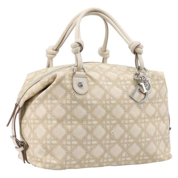 Christian Dior Panarea Hand Bag Canvas Ivory Silver Auth 209976A