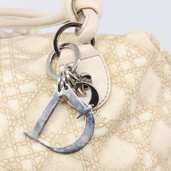 Christian Dior Panarea Hand Bag Canvas Ivory Silver Auth 209976A