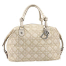 Christian Dior Panarea Hand Bag Canvas Ivory Silver Auth 209976A-2