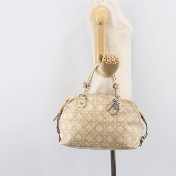 Christian Dior Panarea Hand Bag Canvas Ivory Silver Auth 209976A