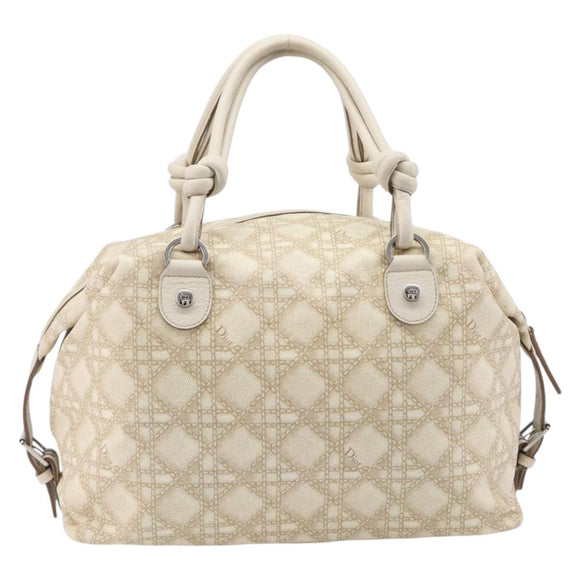 Christian Dior Panarea Hand Bag Canvas Ivory Silver Auth 209976A