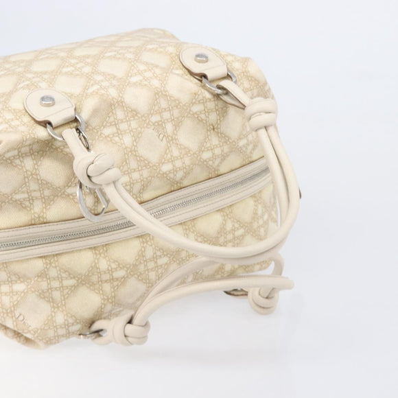 Christian Dior Panarea Hand Bag Canvas Ivory Silver Auth 209976A