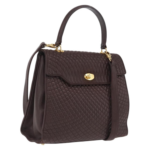 Bally Hand Bag Leather 2way Brown Gold Auth 209977