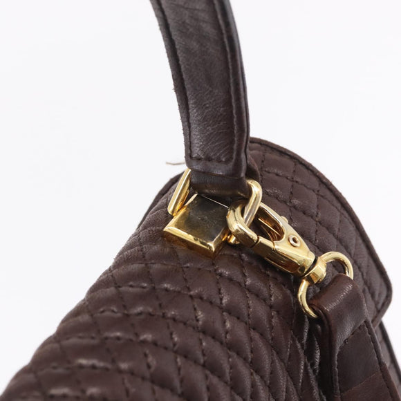 Bally Hand Bag Leather 2way Brown Gold Auth 209977