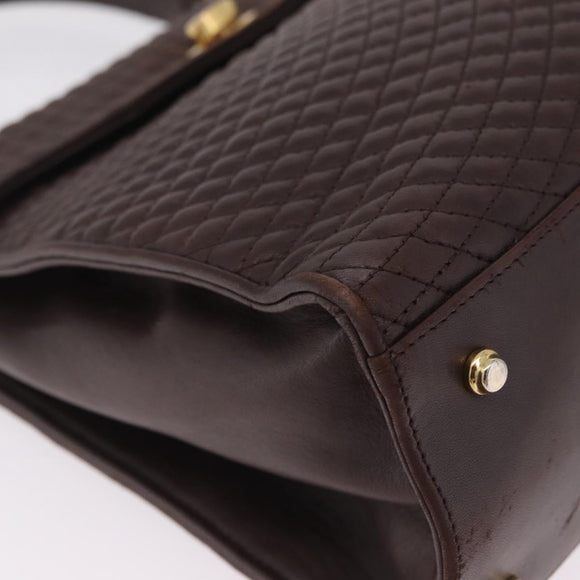 Bally Hand Bag Leather 2way Brown Gold Auth 209977