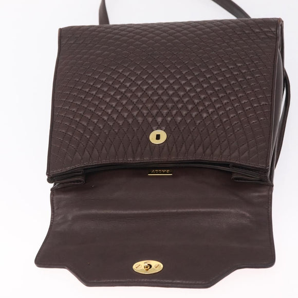 Bally Hand Bag Leather 2way Brown Gold Auth 209977