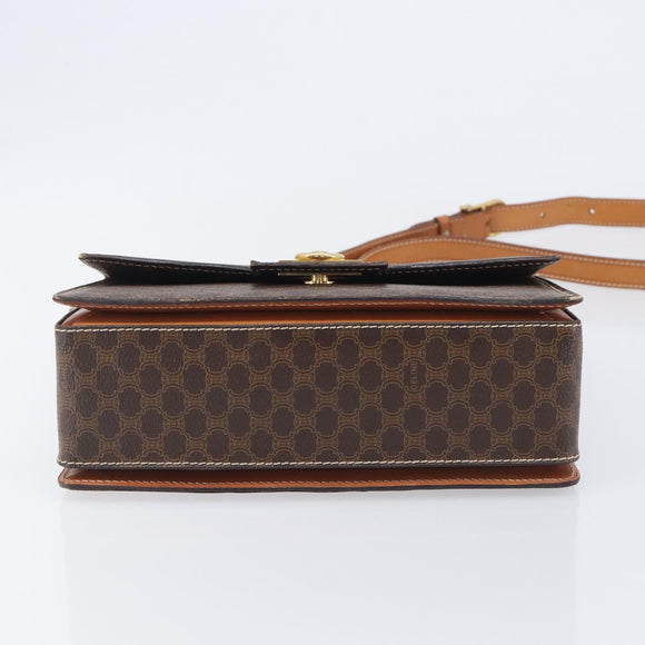 CELINE Macadam Canvas Shoulder Bag PVC Leather Brown Gold Auth 209978A
