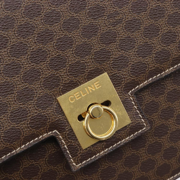 CELINE Macadam Canvas Shoulder Bag PVC Leather Brown Gold Auth 209978A