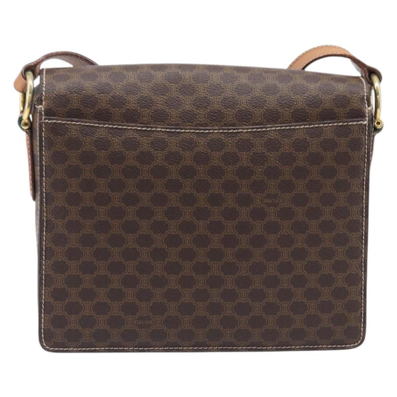 CELINE Macadam Canvas Shoulder Bag PVC Leather Brown Gold Auth 209978A