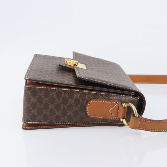 CELINE Macadam Canvas Shoulder Bag PVC Leather Brown Gold Auth 209978A