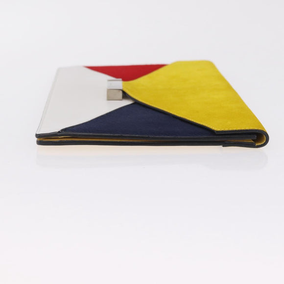 CELINE Clutch Bag Suede Calfskin leather Multicolor Silver Auth 209979A