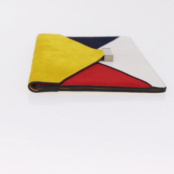 CELINE Clutch Bag Suede Calfskin leather Multicolor Silver Auth 209979A