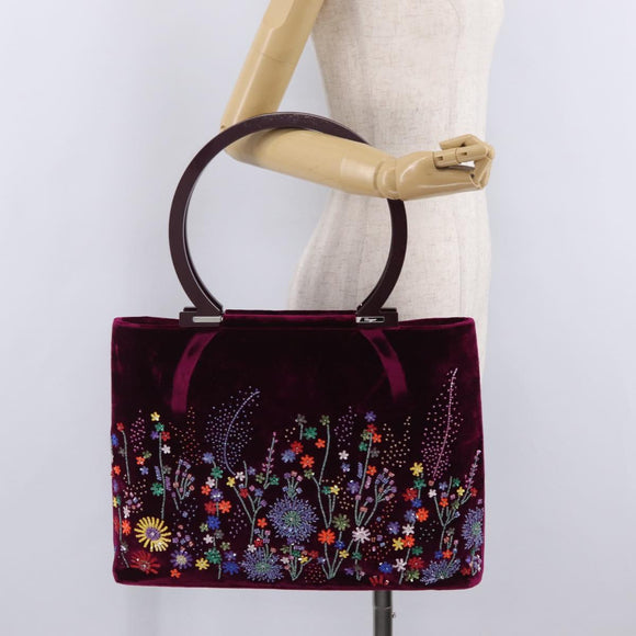 Salvatore Ferragamo Gancini Tote Bag Velor Purple Silver Auth 209980V