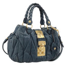 Miu Miu Hand Bag Vitellolux 2way Navy Gold Auth 209982A-1