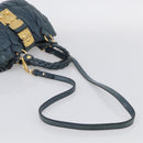 Miu Miu Hand Bag Vitellolux 2way Navy Gold Auth 209982A-11