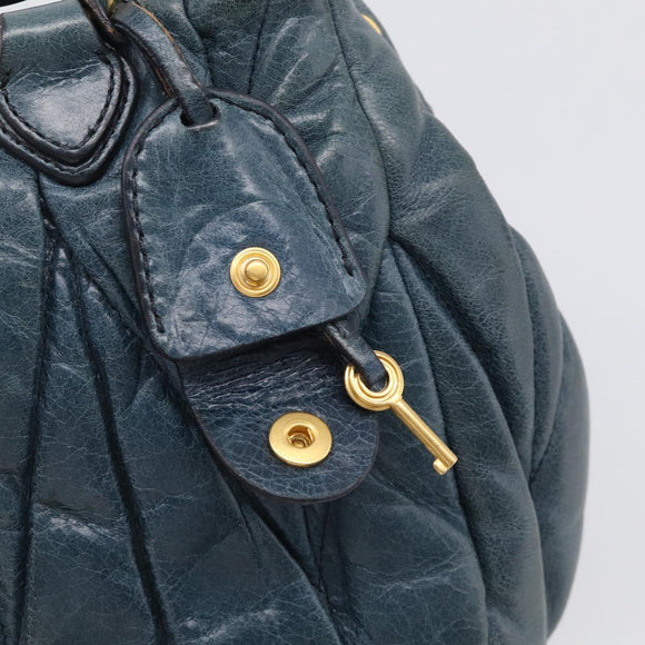 Miu Miu Hand Bag Vitellolux 2way Navy Gold Auth 209982A