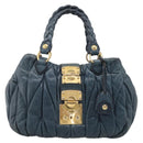Miu Miu Hand Bag Vitellolux 2way Navy Gold Auth 209982A-2