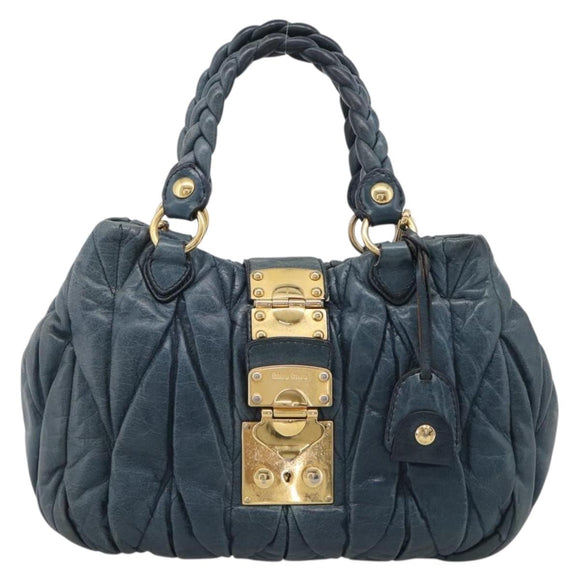 Miu Miu Hand Bag Vitellolux 2way Navy Gold Auth 209982A