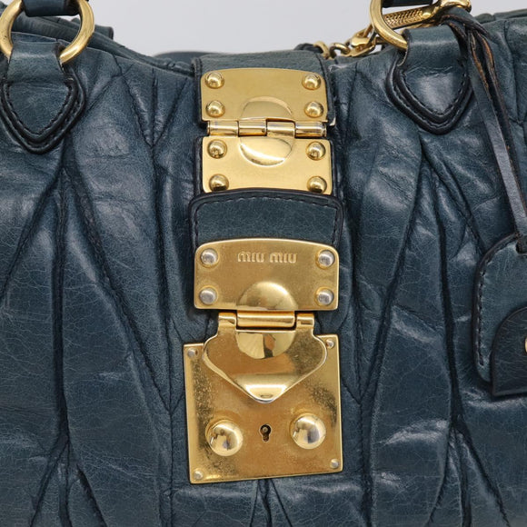 Miu Miu Hand Bag Vitellolux 2way Navy Gold Auth 209982A