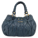 Miu Miu Hand Bag Vitellolux 2way Navy Gold Auth 209982A-3