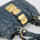 Miu Miu Hand Bag Vitellolux 2way Navy Gold Auth 209982A-6