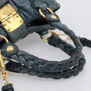 Miu Miu Hand Bag Vitellolux 2way Navy Gold Auth 209982A-7