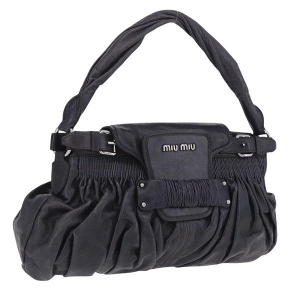Miu Miu Hand Bag Vitellolux Black Silver Auth 209983A
