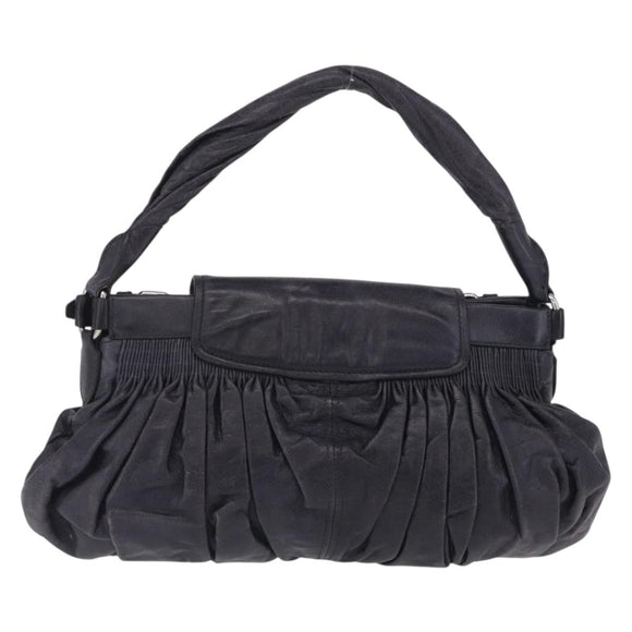 Miu Miu Hand Bag Vitellolux Black Silver Auth 209983A