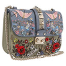 Valentino Chain Shoulder Bag Leather Light Blue Gold Auth 209984V-1