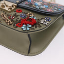 Valentino Chain Shoulder Bag Leather Light Blue Gold Auth 209984V-12