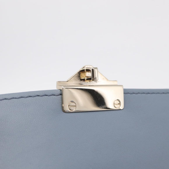 Valentino Chain Shoulder Bag Leather Light Blue Gold Auth 209984V