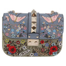 Valentino Chain Shoulder Bag Leather Light Blue Gold Auth 209984V-2