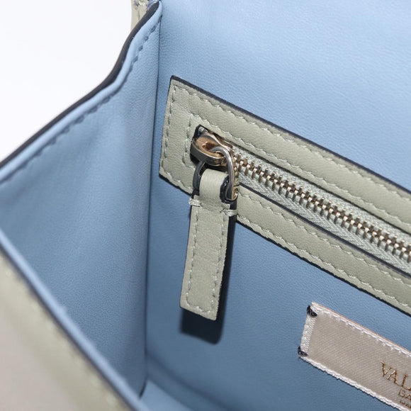 Valentino Chain Shoulder Bag Leather Light Blue Gold Auth 209984V