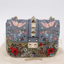 Valentino Chain Shoulder Bag Leather Light Blue Gold Auth 209984V-28