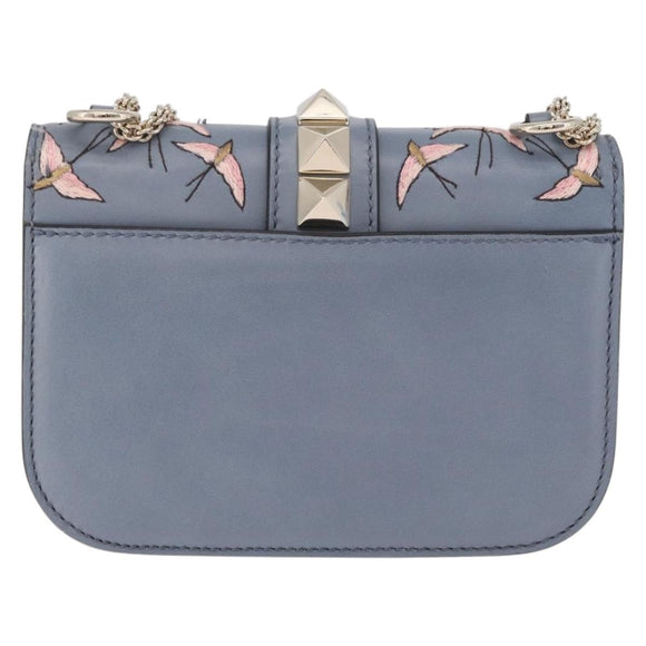 Valentino Chain Shoulder Bag Leather Light Blue Gold Auth 209984V